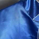 Vintage Satin Cosmo Pajama Shirt Blue Floral Embroidered Lounge Blouse M Pj’s Size M Photo 5