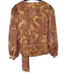 Sage The Label  TAN PINK PAISLEY FLORAL TIE CLOSE POOF SLEEVE SMALL Photo 1