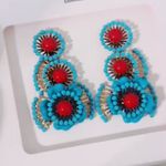 ZARA  BOHEMIAN RETRO ETHNIC STYLE TURQUOISE FLOWER EARRINGS NWT❗️ Photo 8