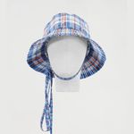 💖 NWT Mario's Pleated Bucket Hero Hat in Blue Tartan Print Photo 0