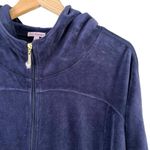 Juicy Couture  Y2K Velvet Hoodie Track Jacket Bling Zipper Pull Tab Navy Blue, XL Photo 3