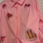 Pink Heart Cutout Rhinestone Embellished Long Sleeve Button Photo 3