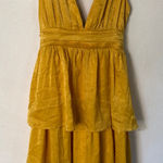 Lulu's Mustard Yellow Satin Tiered tie back midi Dress size medium Photo 0