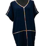 Madewell oversized boxy gauze textured navy linen cotton embroidered tunic dress Photo 0