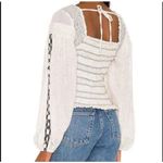 Free People  Maggie Medium Embroidered Top Square Neck Smocked Puff Sleeves Ivory Photo 1