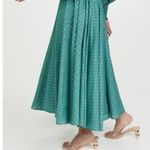 Abacaxi Eva Dress Teal Metallic Cotton Maxi Puff Sleeve Smocked Bodice Sz Large Green Photo 4