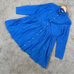 J. Crew Factory Women’s Eyelet Mini Shirt Dress Longsleeve Collared in Blue 14 Photo 4