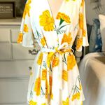 FAVLUX Colorful Bright Yellow Floral Romper  Womens Large Bold Tie Belt Photo 1