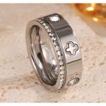 Boutique 18k White Gold Plated Rhinestone Clover Ring Set, Sz 6 Photo 9