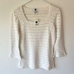 Gap  White Linen Cotton Crochet Knit Shirt 3/4 Length Bell Sleeve Square Neck Photo 0