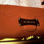 Michael Kors Vintage Cognac Leather Wallet Gold Logo Plate Photo 0