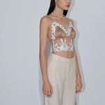 SNT Elegant Beige and White Floral Lace Top S Tan Photo 2