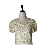 Sea New York Dress Women Size 4 Ivory Short Sleeve Battenburgh‎ Lace Shift Mini Photo 3