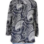Talbots NWT Ink Deep Navy and White Paisley Long Sleeve Button Down Top, Size P Photo 1