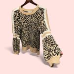 Cute leopard striped trim soft sweater old money mobwife flowy 90’s y2k look Tan Size undefined Photo 1