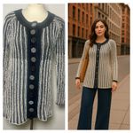 Pure Handknit Artisan Stripe Cotton Cardigan Sweater | Small | Neutral Style Black Photo 1