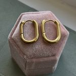 Anthropologie 18K No Tarnish Oblong Hoop Earrings Photo 3