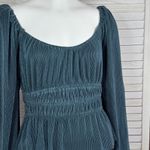 ASTR The Label Zeva Pleated Balloon Sleeve Smocked Blouse Top Deep Teal Medium Photo 5
