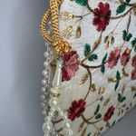 Floral Embroidered Cream Handbag Red Photo 2