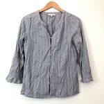 Skies Are Blue  STITCH FIX Blue White Striped 3/4 Sleeve Rayon Button Down Small Photo 0