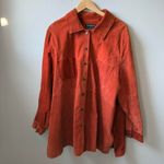 Ashley Stewart Orange suede patchwork button-up shirt jacket shaker with a relaxed fit 🔥 Photo 1