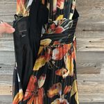 Anthropologie  Anna Sui Nagia Iris Black Silk Floral Metallic Halter Dress Size 0 Photo 7