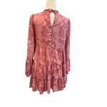 Altar'd State Tiered Mini Dress Ruffle‎ Mock Neck Long Sleeve Pink Snakeskin Print Photo 4