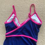 Colorblock Ribbed One Piece High Cut Swimsuit Blue Hot Pink Size Medium Like New Photo 4