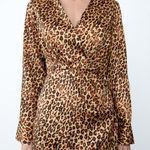 ZARA  Satin Effect Leopard Print Mini V-Neck Wrap Dress Long Sleeves Size M NEW Photo 3