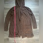 Barefoot Dreams Cozychic Lite Brown Fuzzy Hood Duster Open Cardigan Sweater M Photo 6