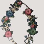 Bracelet Vintage Gold Tone Hummingbird Floral Spring Enamel Link Fold Over Clasp Pink Photo 4