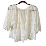 Madewell  Floral Eyelet Embroidered Shirred Puff Sleeves Ivory Women's Size Small Photo 2