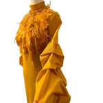 CQbyCQ UNIQUE FEATHER mustard plume LONG PUFFY SLEEVES SIZE SMALL Yellow Photo 3