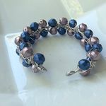 Lavender & Blue Faceted Beaded Open Bangle Cuff Photo 1