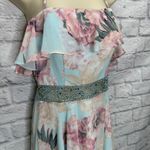 Mori Lee  Prom Dress 99024 Gardner Size 6 Blue Floral Beaded Off Shoulder Ruffle Photo 4