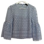 J.Crew blue daisy eyelet overlay bell sleeve blouse 6 Blue Photo 1