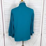 New‎ York & Company Pleated Puff Sleeve Pussybow Tie Neck Blouse Teal Medium Blue Photo 3