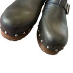 Lucky Brand platform retro belvy studded Black Leather Clogs slip on buckle Sz 9 Photo 3
