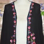 Umgee Womens Black Open Front Floral Embroidered Cardigan Cover Up Size M/L Photo 1