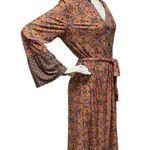 Tacera Women’s M Dress Pink Blue Floral Geometric Print 3/4 Sleeve Jersey Photo 4