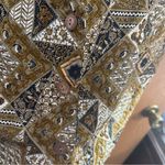 Theo Womens Gold Bead Back Tie VEST Multicolor Geometric Pattern Waistcoat Large Black Photo 3