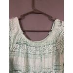 Boutique  Teal Long Bell Sleeve Scoop Neck Lace Tunic Size Small Photo 2