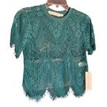 Bishop and Young NWT  Teal Lace Short Sleeve Top Size Medium Photo 0