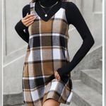 SheIn Plaid all over print black and brown sleeveless dress size small Photo 1