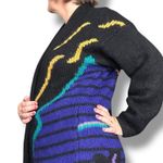 Vintage 80s Wool Mohair Cardigan Sweater Black Purple Geometric Abstract Art Blue Size M Photo 10