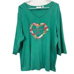 Quacker Factory Green Rhinestone Embroidery Baking Life Sweeter Knit Top Size 1X Photo 2