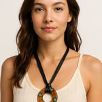 None Boho Floral Resin Pendant Necklace Black Cord Adjustable Unbranded Photo 0