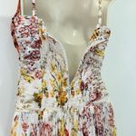 Anthropologie By  Ruched Square Neck Midi Dress Floral Size 6 Cream Coquette Chic Photo 9
