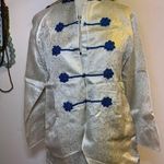 Vintage handmade Chinese jacket Elegant Floral Brocade Jacket pockets medium White Photo 0