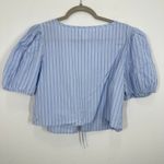Abound  Blue Striped Puff Sleeve Square Neck Tie Front Crop Top Womens L Photo 2
